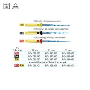 Pilniki V blue Niti maszynowe od R25 do R50 różne 31mm (6 szt.)