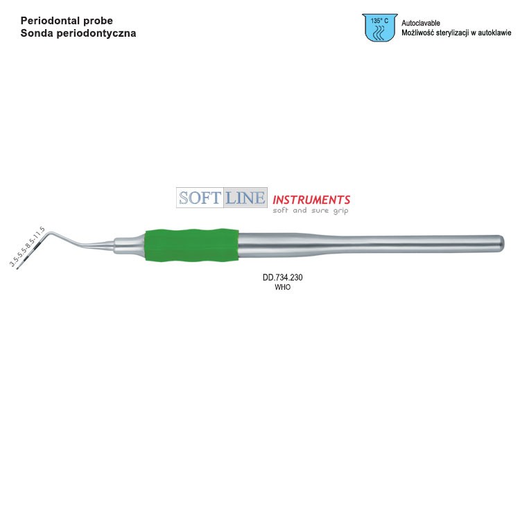 Soft-Line Sonda periodontyczna znaczona kolorem WHO (oliwkowa)