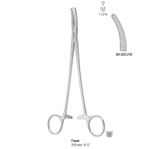 Kleszcze Faure do otrzewnej mocno zagięte 1x2 ząbki,210mm