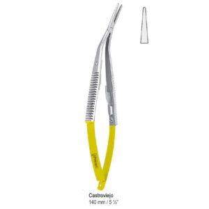 Falcon-Grip Igłotrzymacz Castroviejo gładki podgięty pod kątem 140mm węglik spiekany