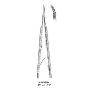 Igłotrzymacz Castroviejo okrągły uchwyt zagięty 130mm