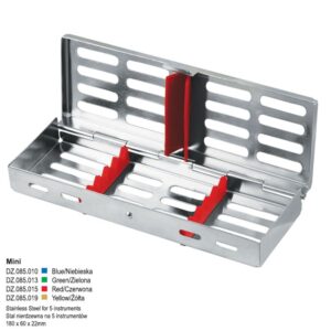 Kaseta do sterylizacji z przykrywką na 5 instrumentów Mini, czerwona