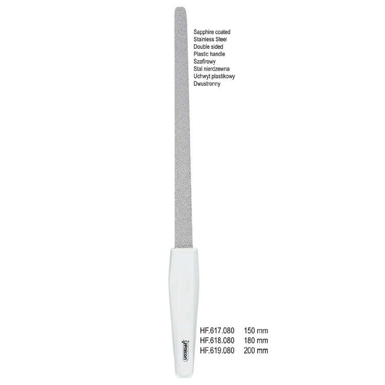 Pilniczek do paznokci dwustronnyszafirowy zaokrąglony uchwyt plastik.180mm