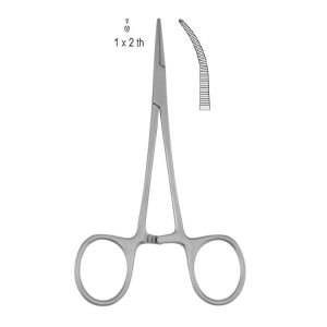 Kleszczyki naczyniowe Micro Halsted Mosquito zagięte 1x2 ząbki, 125mm