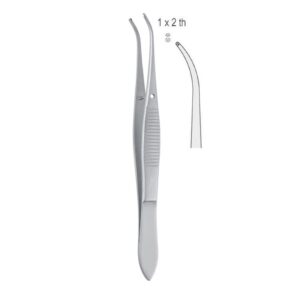 Penseta chirurgiczna Iris zagięta 1x2 ząbki, 100mm