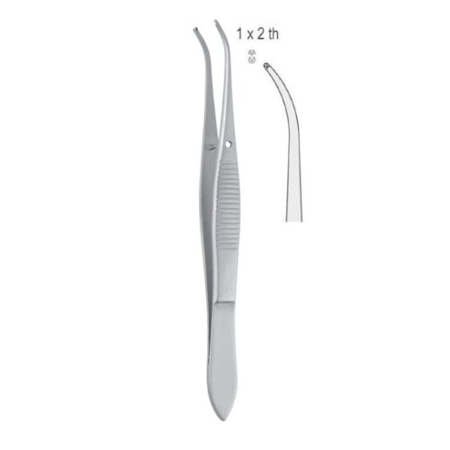 Penseta chirurgiczna Iris zagięta 1x2 ząbki, 100mm