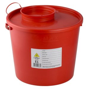 Jednorazowy pojemnik na ostre odpady medyczne czerwony, pojemność 5L