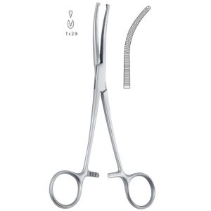 Kleszczyki naczyniowe Kocher zagięte 1x2 ząbki, 165mm
