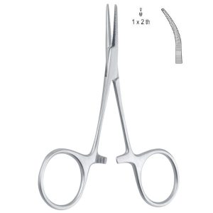 Kleszczyki naczyniowe Hartmann zagięte 1x2 ząbki, 100mm