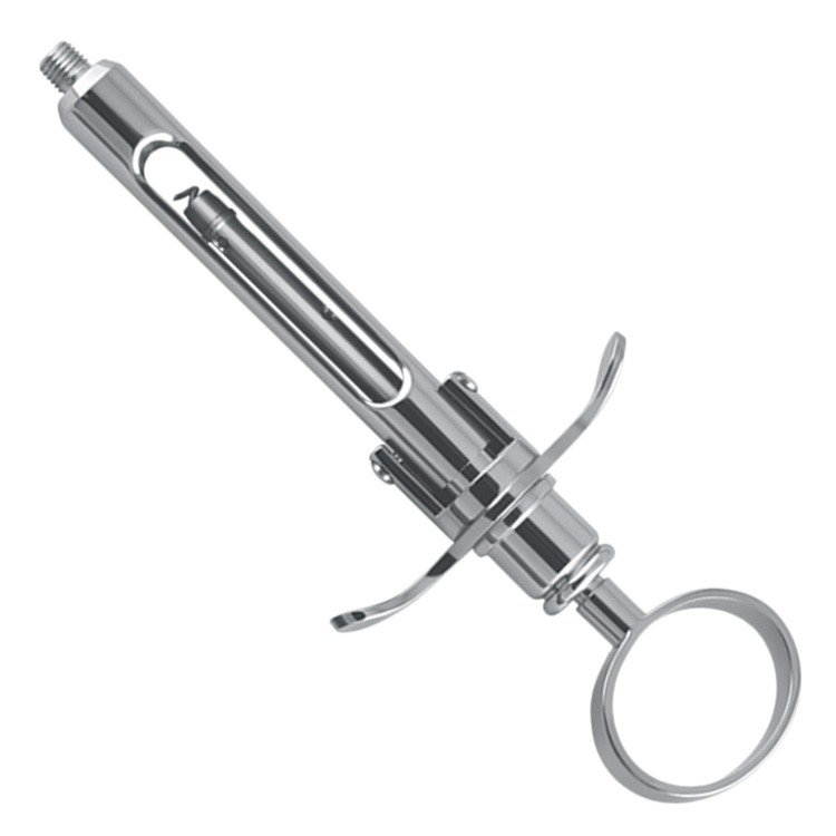 Brass-Series Strzykawka z aspiracją ręczną typ Łamana uchwyt pierścieniowy 18ml.