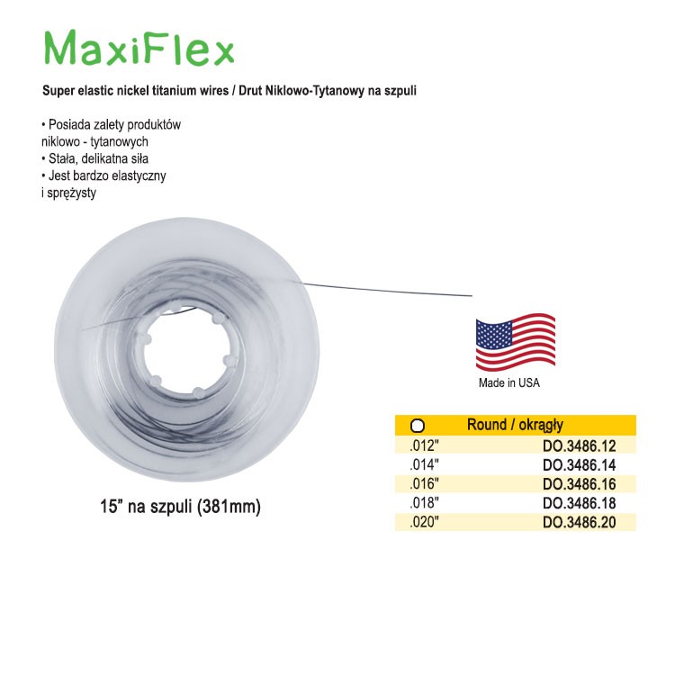 MaxiFlex Drut NiTi okrągły, 15' (4,5m) długość