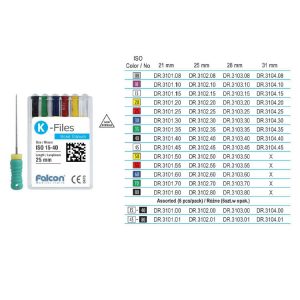 Pilniki NiTi typu K ISO od 15 do 40 31mm różne (6 szt.)