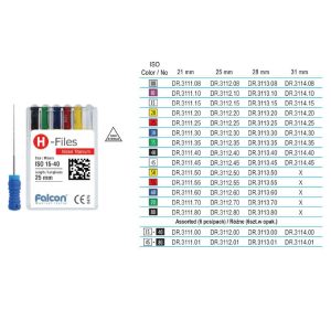 Pilniki NiTi typu H ISO od 15 do 40 28mm różne (6 szt.)