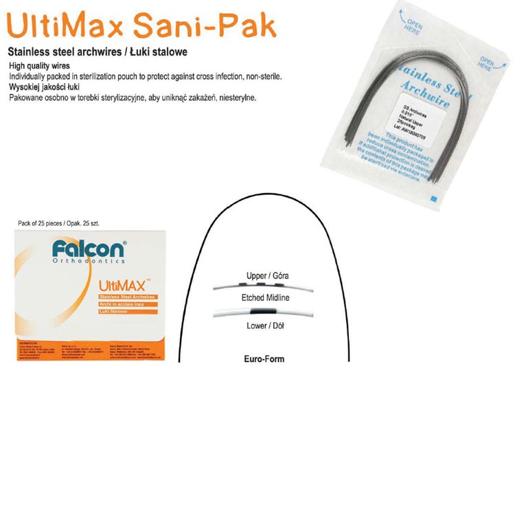 SANI-PAK UltiMax Łuki stalowe Euro-Form prostokątne dół .016 x .022 (25 szt.)