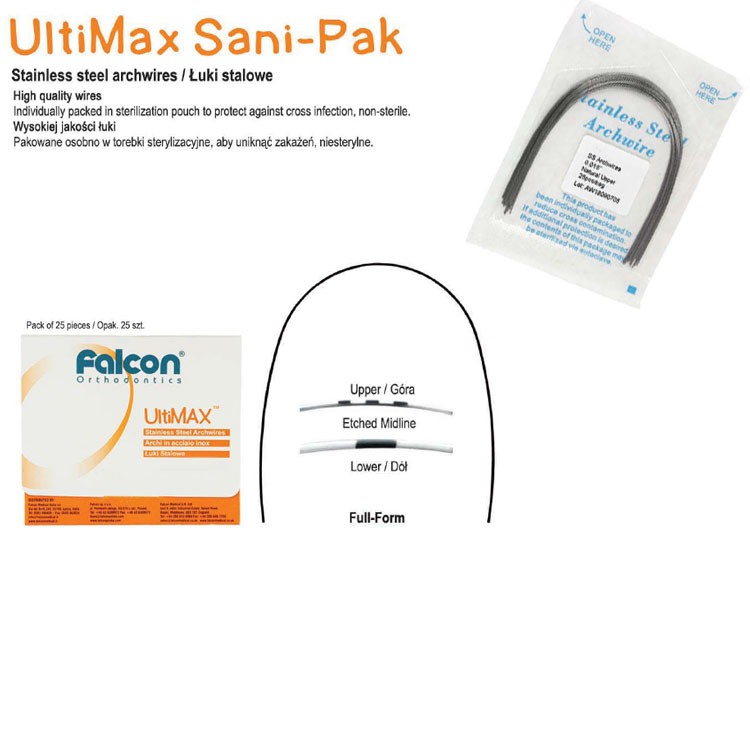 SANI-PAK UltiMax Łuki stalowe Full-Form prostokątne dół .018 x .025 (25 szt.)