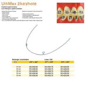Łuki SS Full-Form retrakcyjne z pętlami podwójne prostokąt. dół 30mm .016 x .022 (10 szt.)