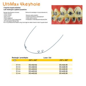 Łuki SS Full-Form retrakcyjne z pętlami poczwórne prostokąt dół 30mm .019 x .025 (10 szt.)
