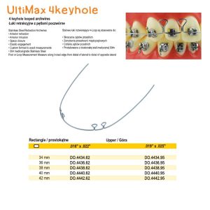 Łuki SS Full-Form retrakcyjne z pętlami poczwórne prostokąt góra 40mm .019 x .025 (10 szt.)