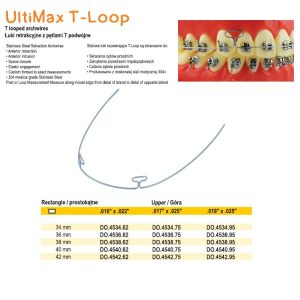Łuki SS Full-Form retrakcyjne z pętlami T podwójne prostokąt góra 40mm .019 x .025 (10 szt.)