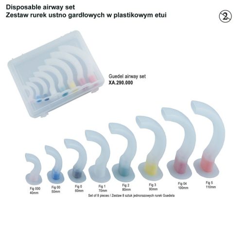Jednorazowy rurki ustno-gardłowe Guedela w plastikowym pudełku (8 szt.)