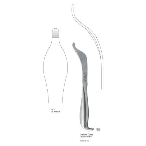 Podważka kostna Aufranc Cobra (okrągły radełkowany koniec) 32mm/260mm fig.2