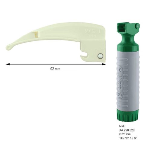 Jednorazowy zestaw laryngoskopowy światłowodowe McIntosh 92mm fig.1 żarówka LED + Midi uchwyt + bateria