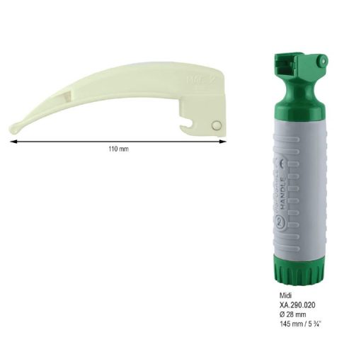 Jednorazowy zestaw laryngoskopowy światłowodowe McIntosh 110mm fig.2 żarówka LED + Midi uchwyt + bateria