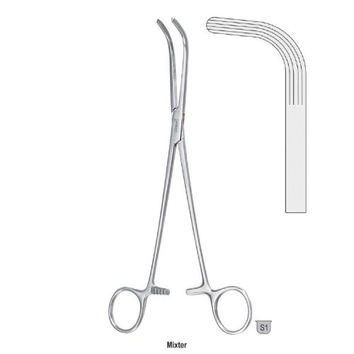 Kleszczyki preparacyjne Mixter ząbkowane zagięte pod kątem 90º, 260mm
