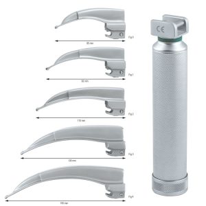 Macintosh Zestaw laryngoskopowy z wymiennym światłowodem (Max-Led rękojeść standard + łyżki fig.0, 1, 2, 3, 4)