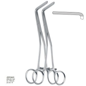 Klem/Zacisk jelitowe Johnson (billroth) zagięte 230mm zestaw