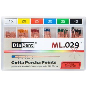 Ćwieki gutaperkowe o odchodzeniu .02 asortyment 45-80 (Opak. 120 szt.)