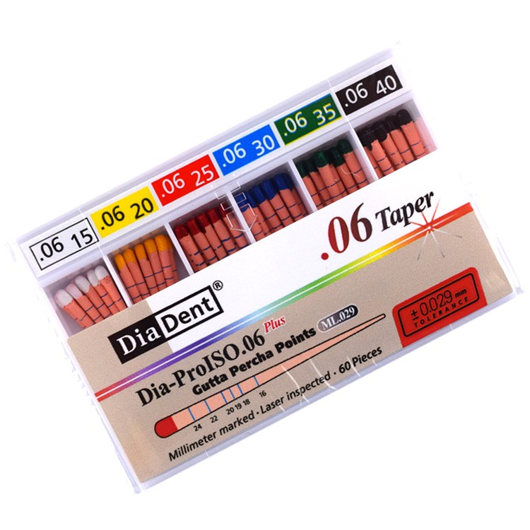 Ćwieki gutaperkowe kalibrowane o odchodzeniu .06 nr. 25 (60 szt.)