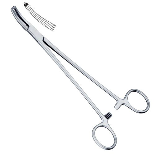 Kleszcze Faure do otrzewnej lekko zagięte 1x2 ząbki,210mm